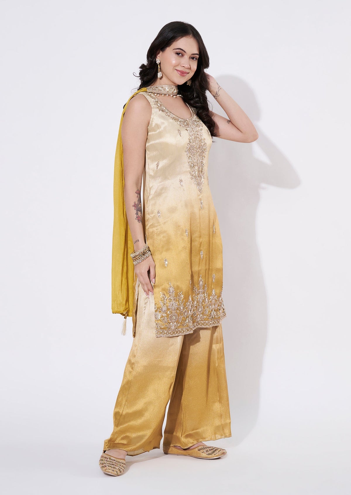 Yellow Tissue Sharara Set