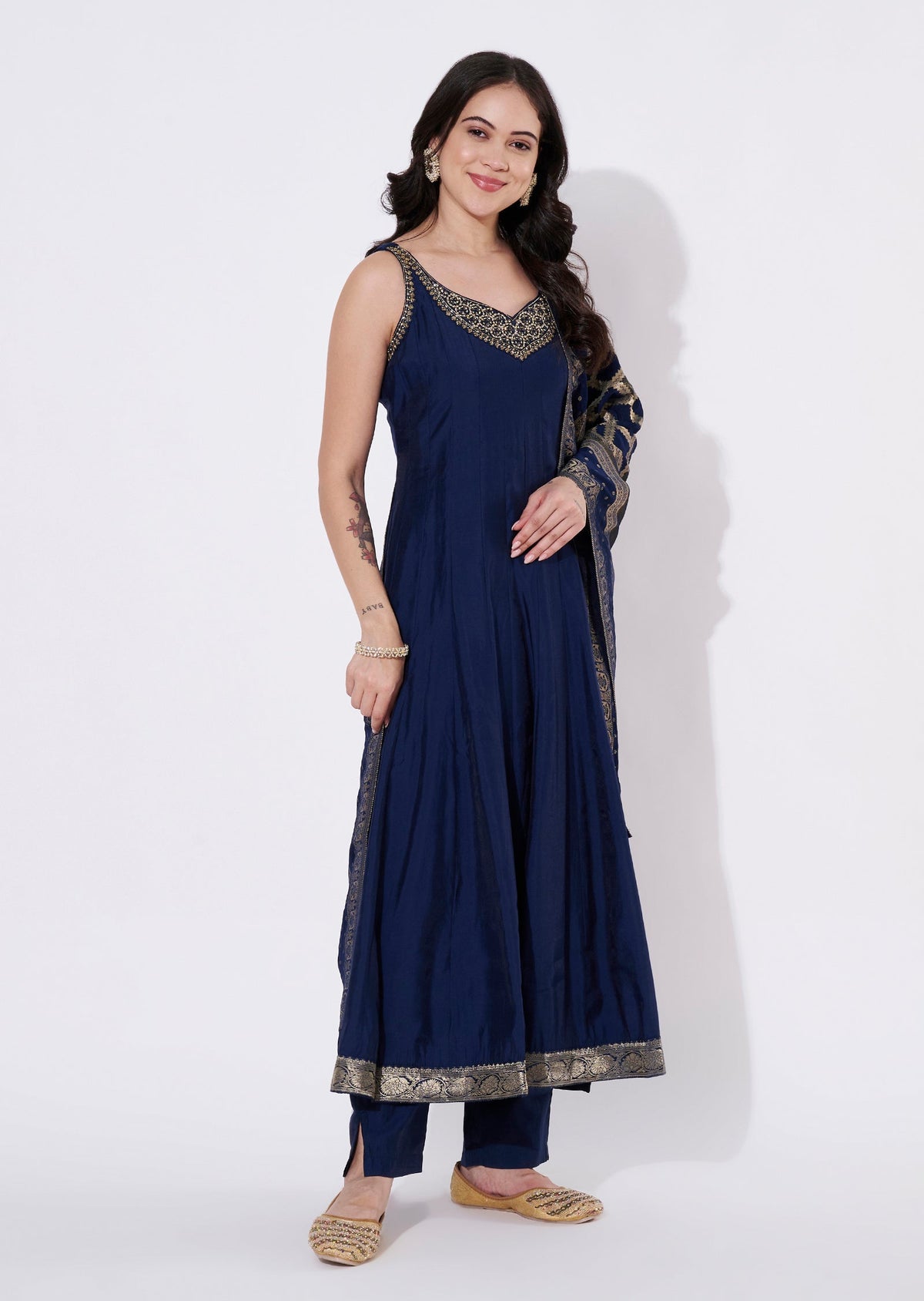 Navy Blue Silk Anarkali Suit