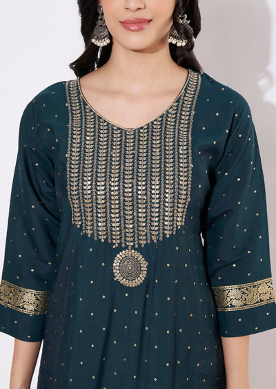 Green Muslin Straight cut Kurti