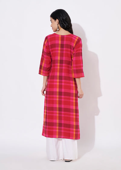 Pink Cotton Straight cut Kurti