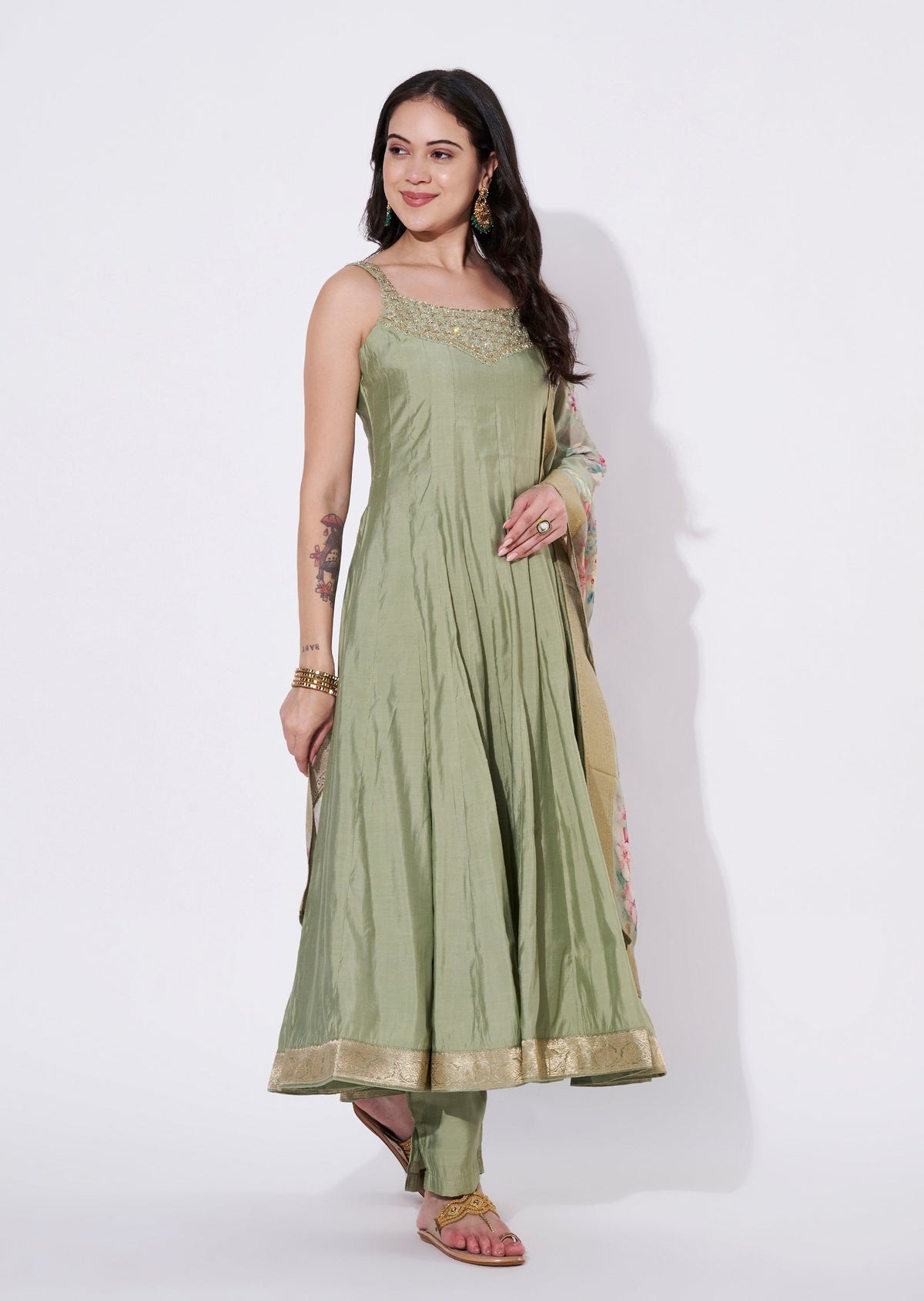 Dusty Green Silk Anarkali Suit