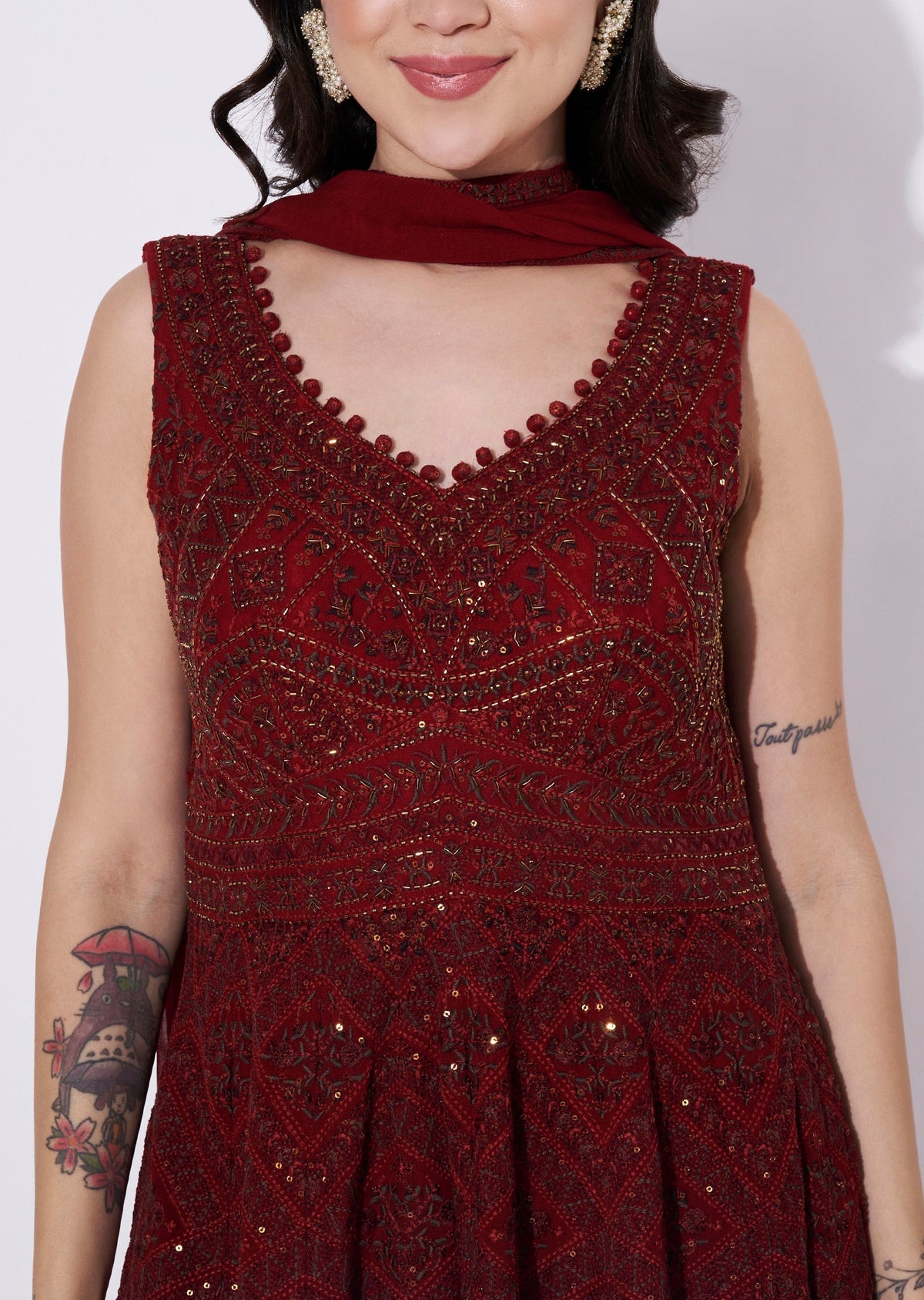 Maroon Georgette Sharara Set