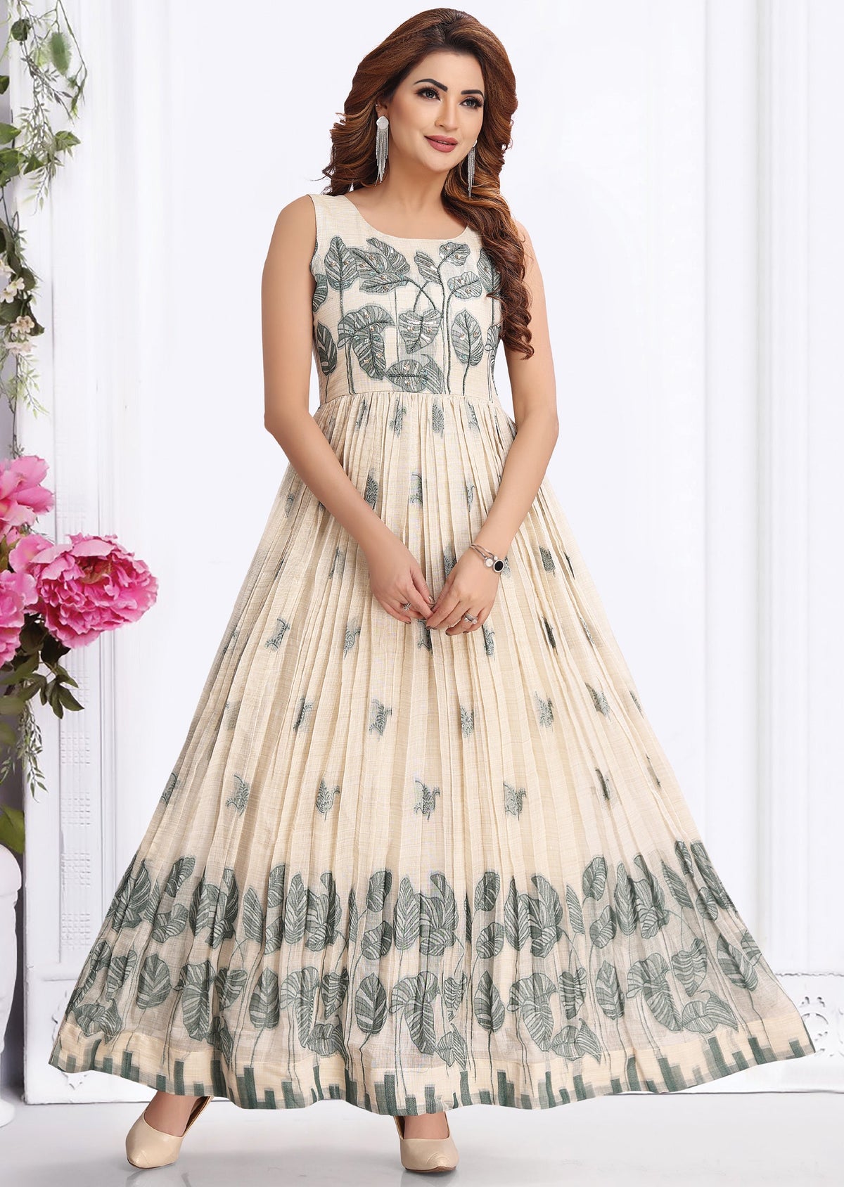 Beige Chanderi Long kurti