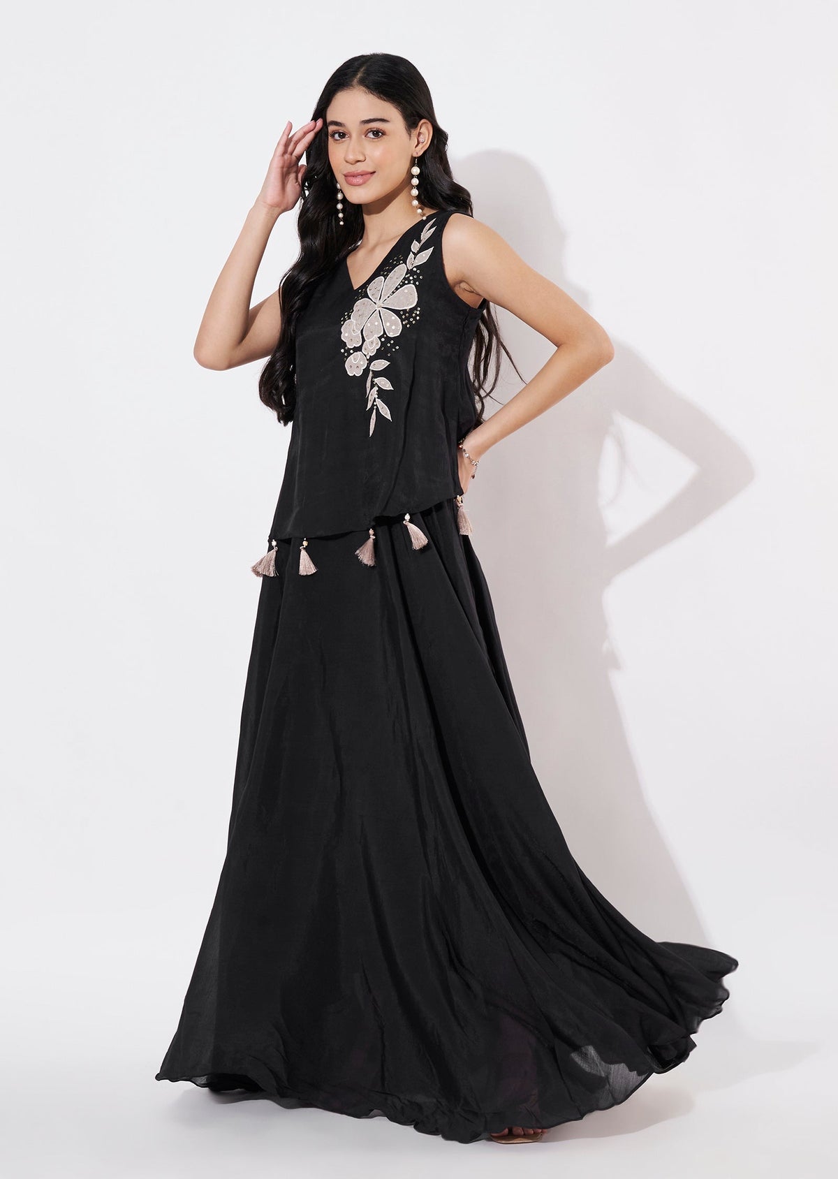 Black Mul Chanderi Long Kurti
