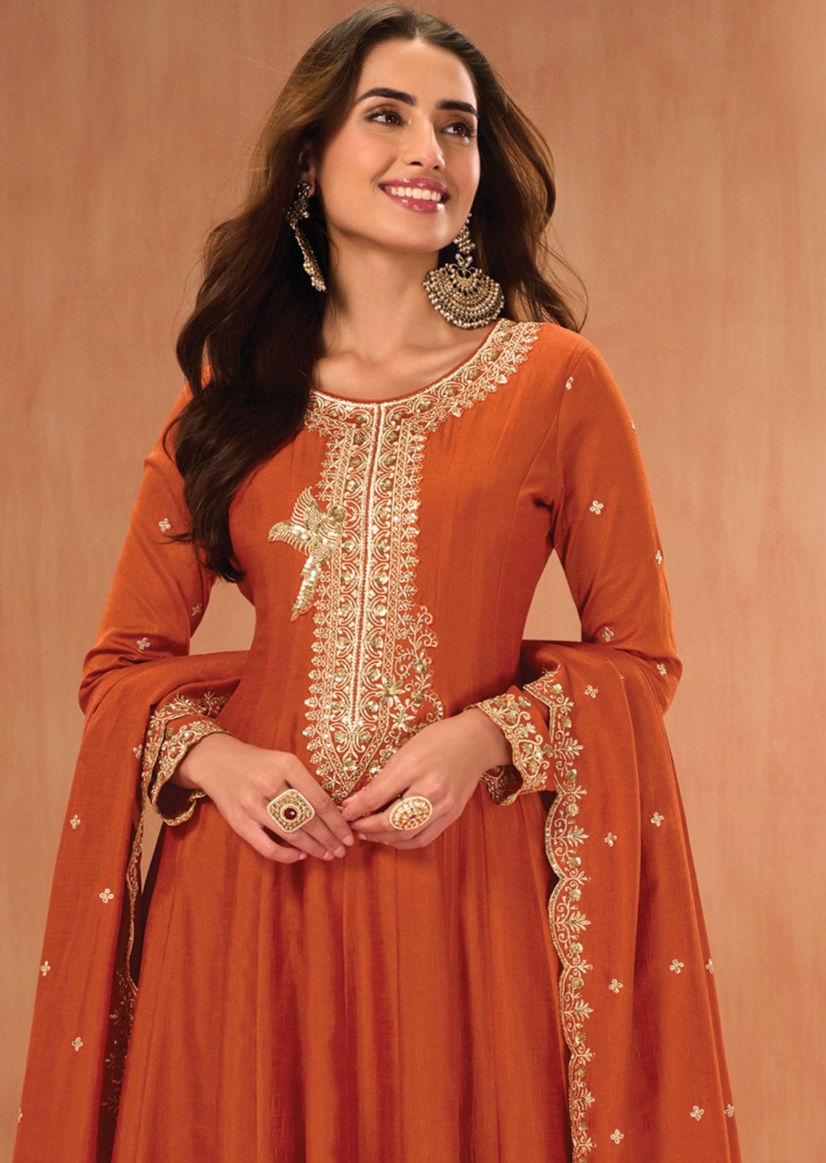 Orange Silk Anarkali suit