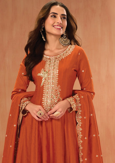 Orange Silk Anarkali suit
