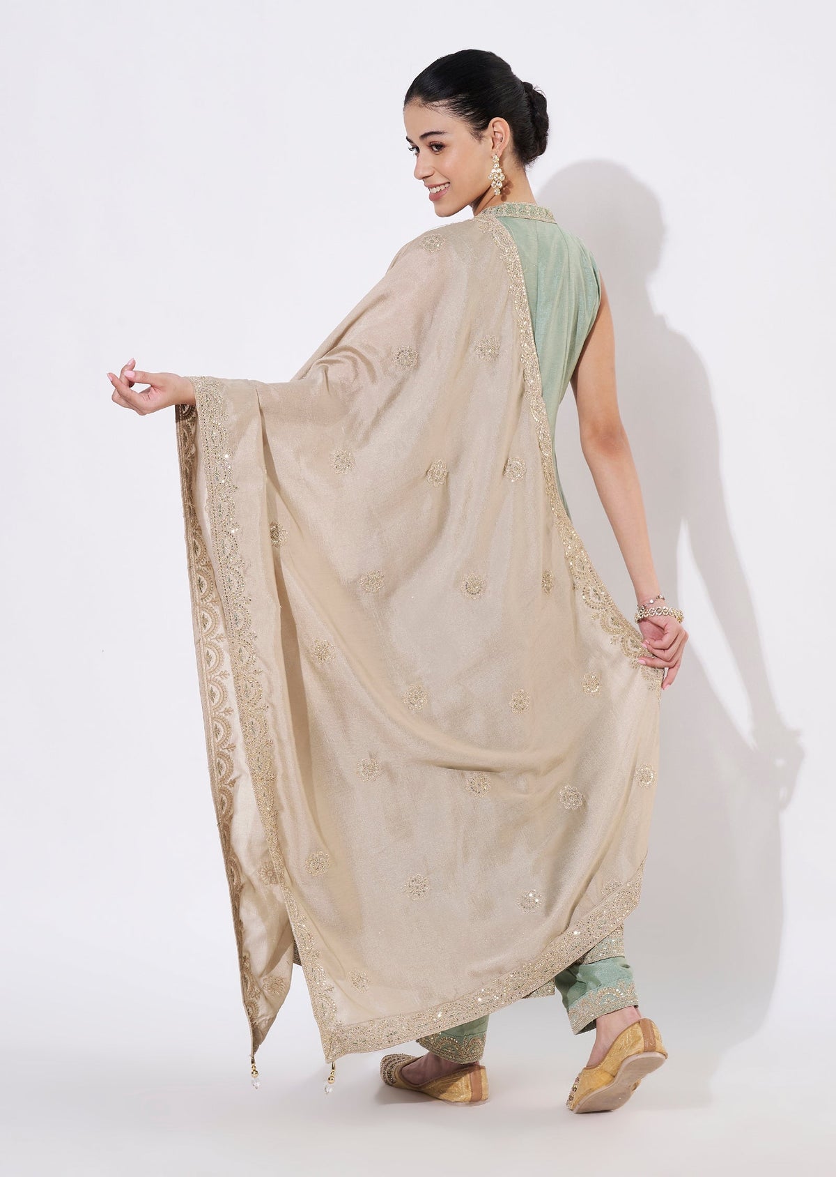 Dusty Green Tissue Anarkali Suit