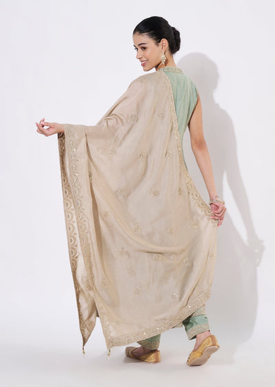 Dusty Green Tissue Anarkali Suit