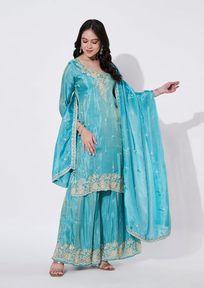 Light Blue Tissue Sharara Set