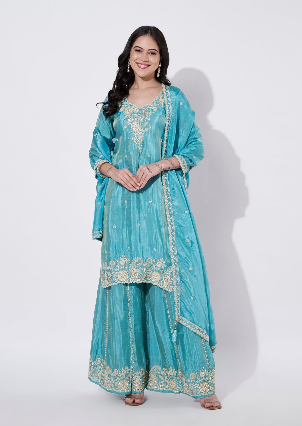 Light Blue Tissue Sharara Set
