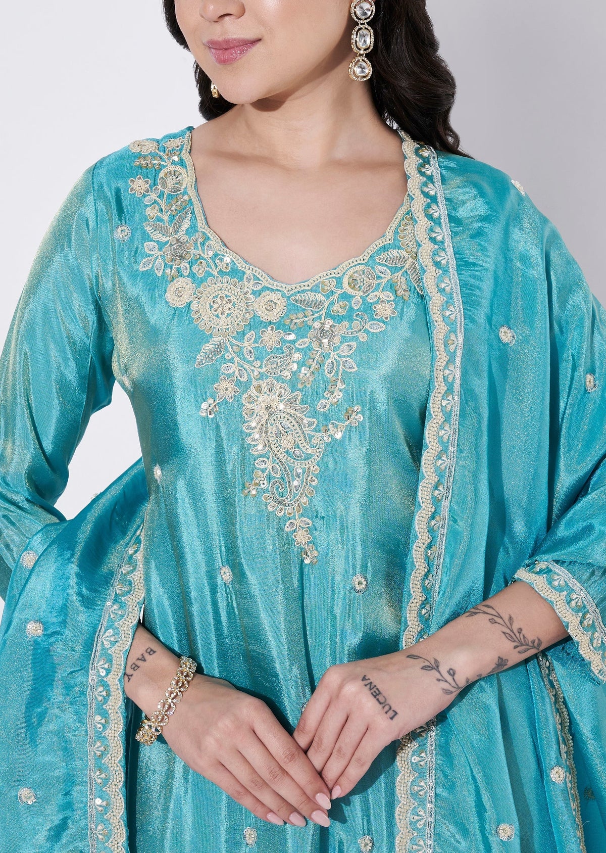 Light Blue Tissue Sharara Set