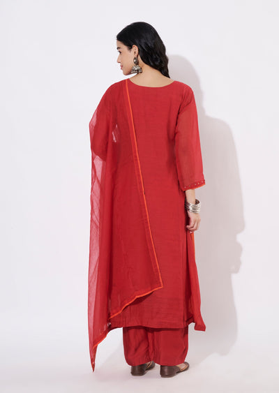 Maroon Mul Chanderi Anarkali Suit