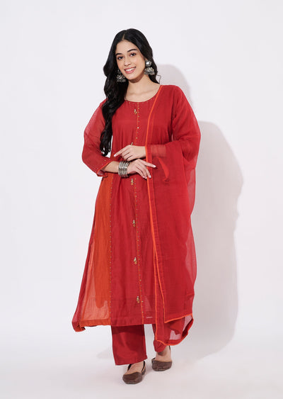 Maroon Mul Chanderi Anarkali Suit