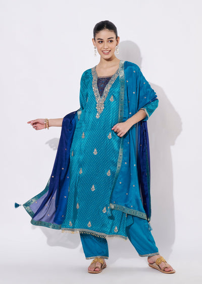 Rama Blue Silk Straight cut suit