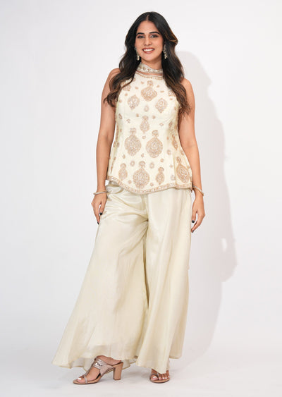 Cream Tissue Sharara Set