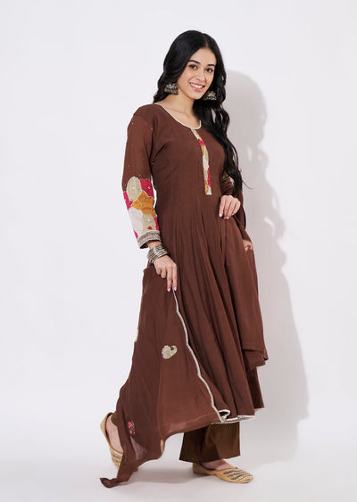 Brown Gold Anarkali Suit