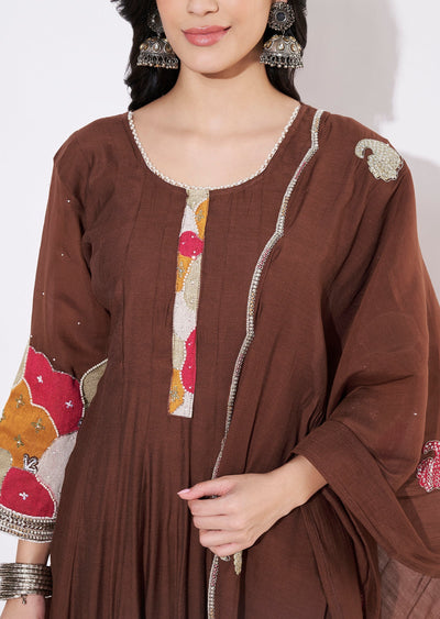 Brown Gold Anarkali Suit