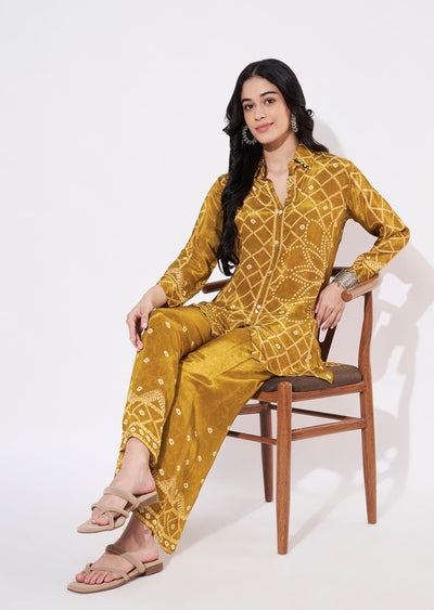 Dark Mustard Crepe Fusion wear kurti
