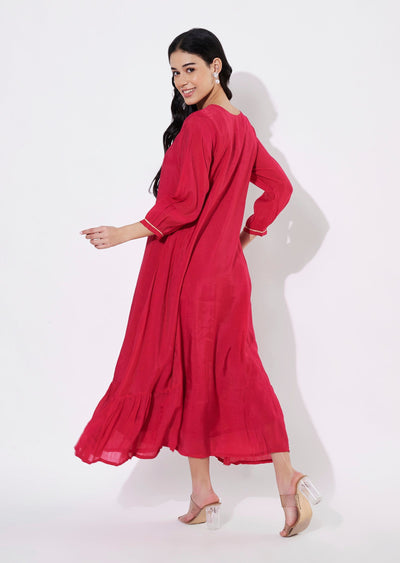 Rani Pink Mul Chanderi Frock style kurti