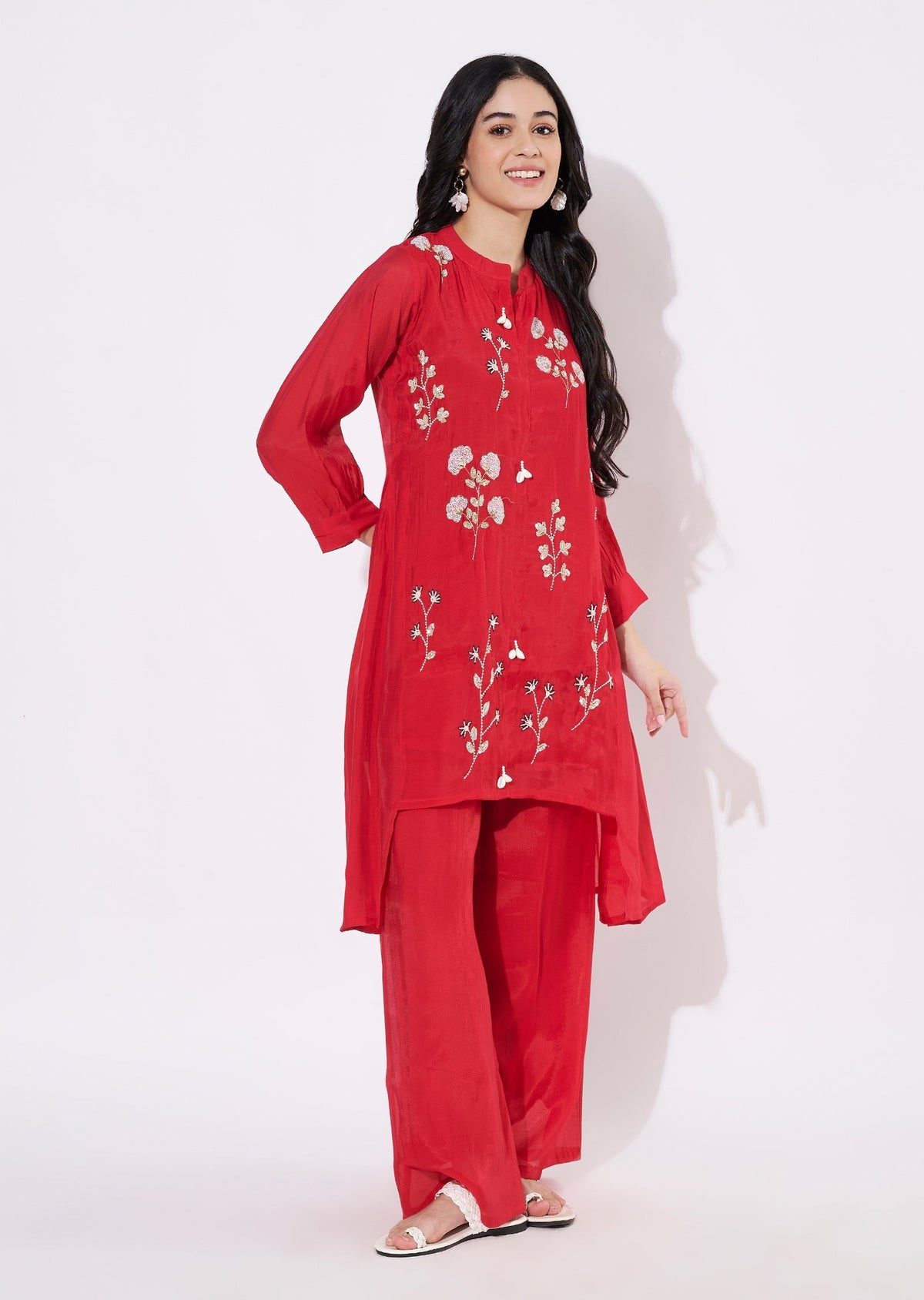 Rani Pink Mul Chanderi Fusion wear kurti