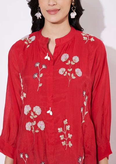 Rani Pink Mul Chanderi Fusion wear kurti