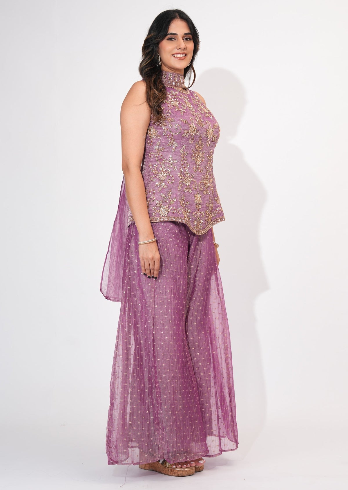 Purple Tissue Sharara Set