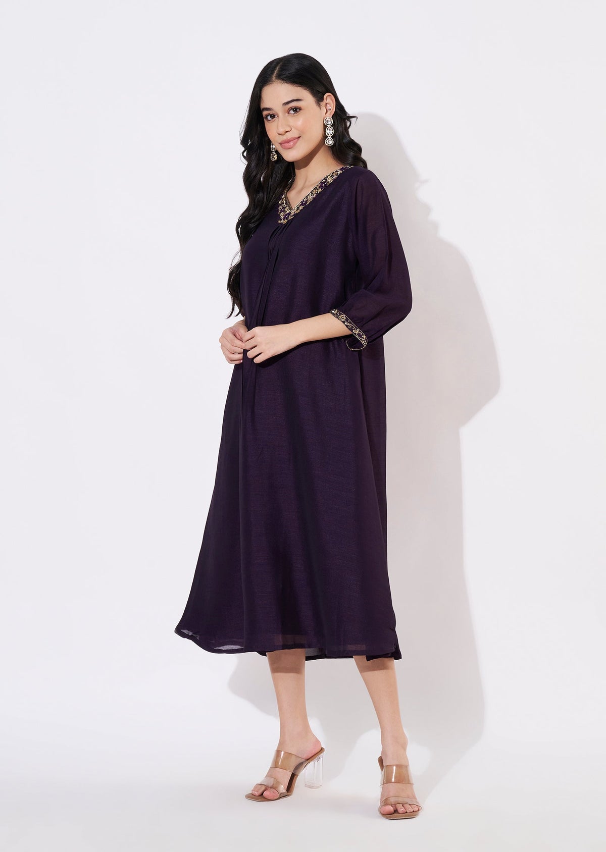 Dark Purple Vichitra Silk Frock style kurti