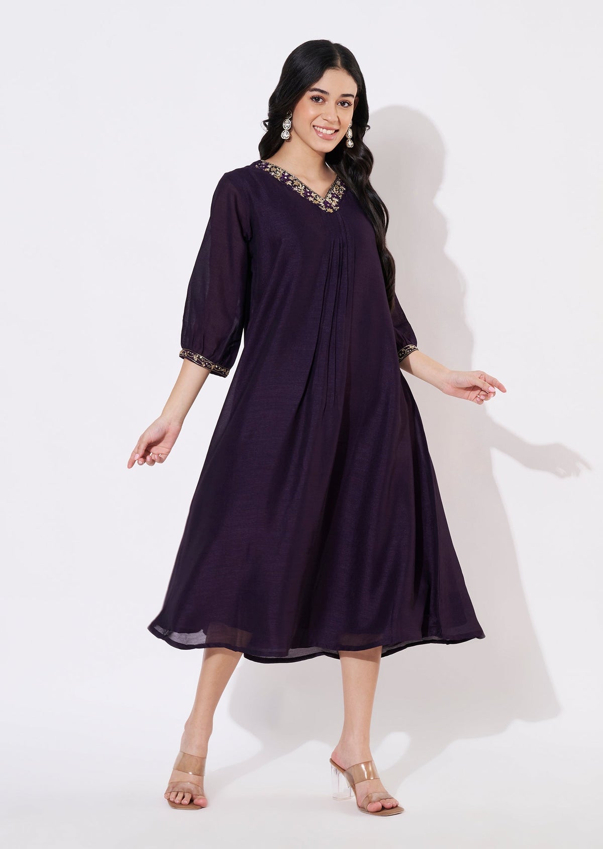 Dark Purple Vichitra Silk Frock style kurti