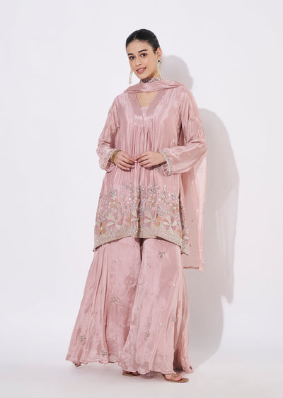 Onion Pink Chinnon Sharara Set