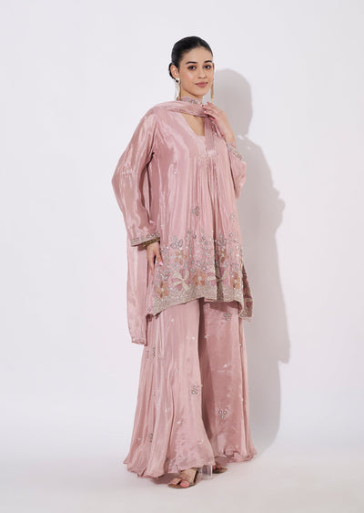 Onion Pink Chinnon Sharara Set