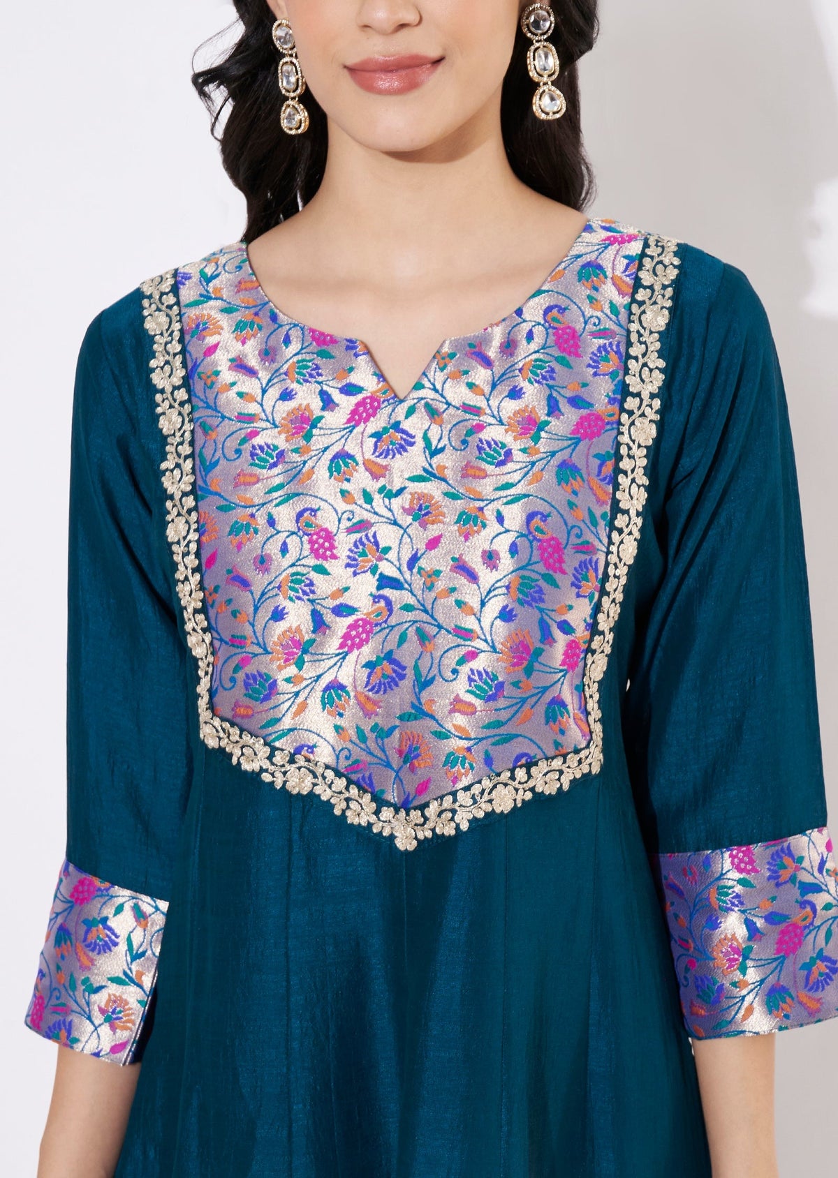 Rama Blue Vichitra Silk Frock style kurti