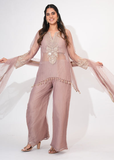 Onion Pink Salsa Sharara Set