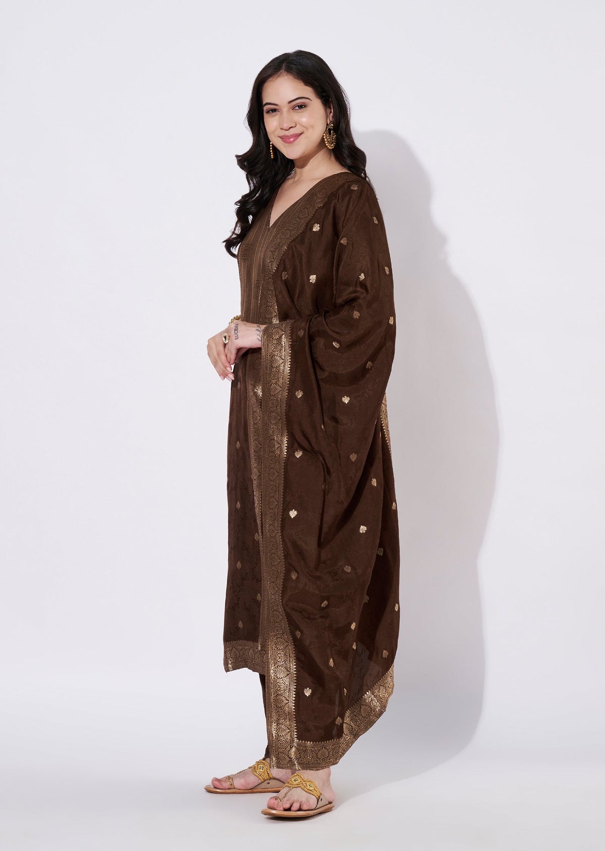 Brown Silk Straight cut suit