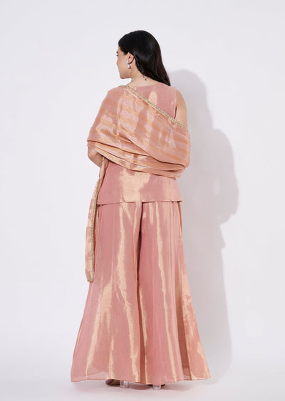 Peach Tissue Sharara Set