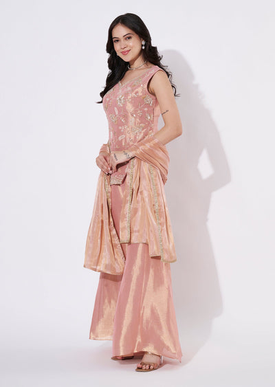 Peach Tissue Sharara Set