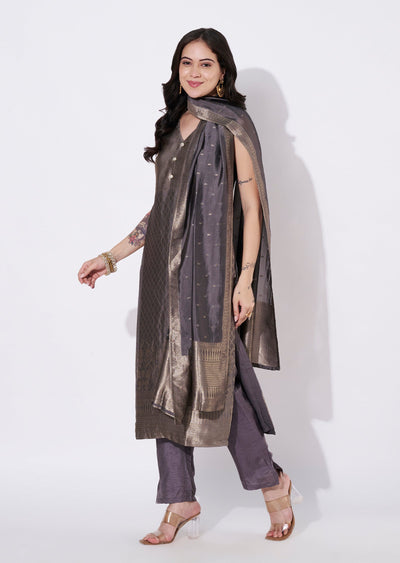 Grey Silk Straight cut suit