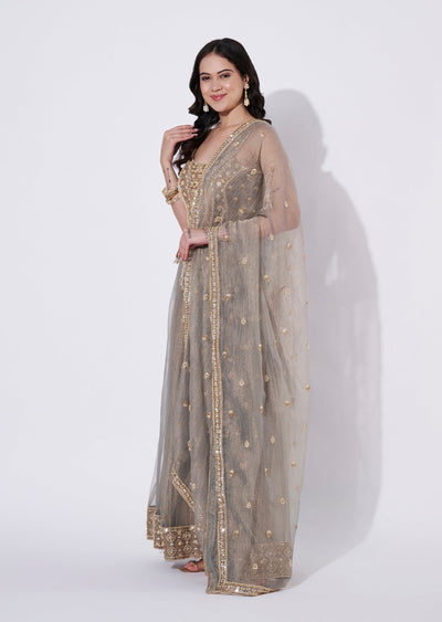 Grey Tissue Sharara Set