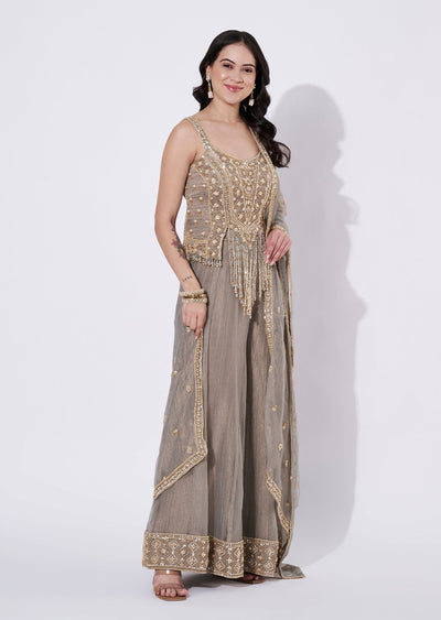 Grey Tissue Sharara Set