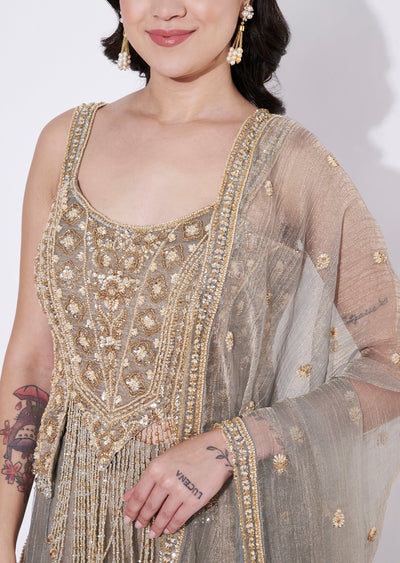 Grey Tissue Sharara Set