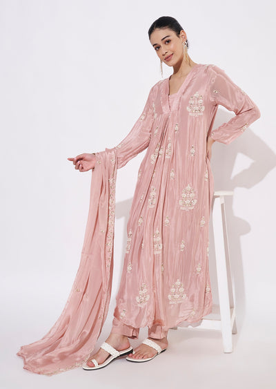 Peach Chinnon Anarkali Suit