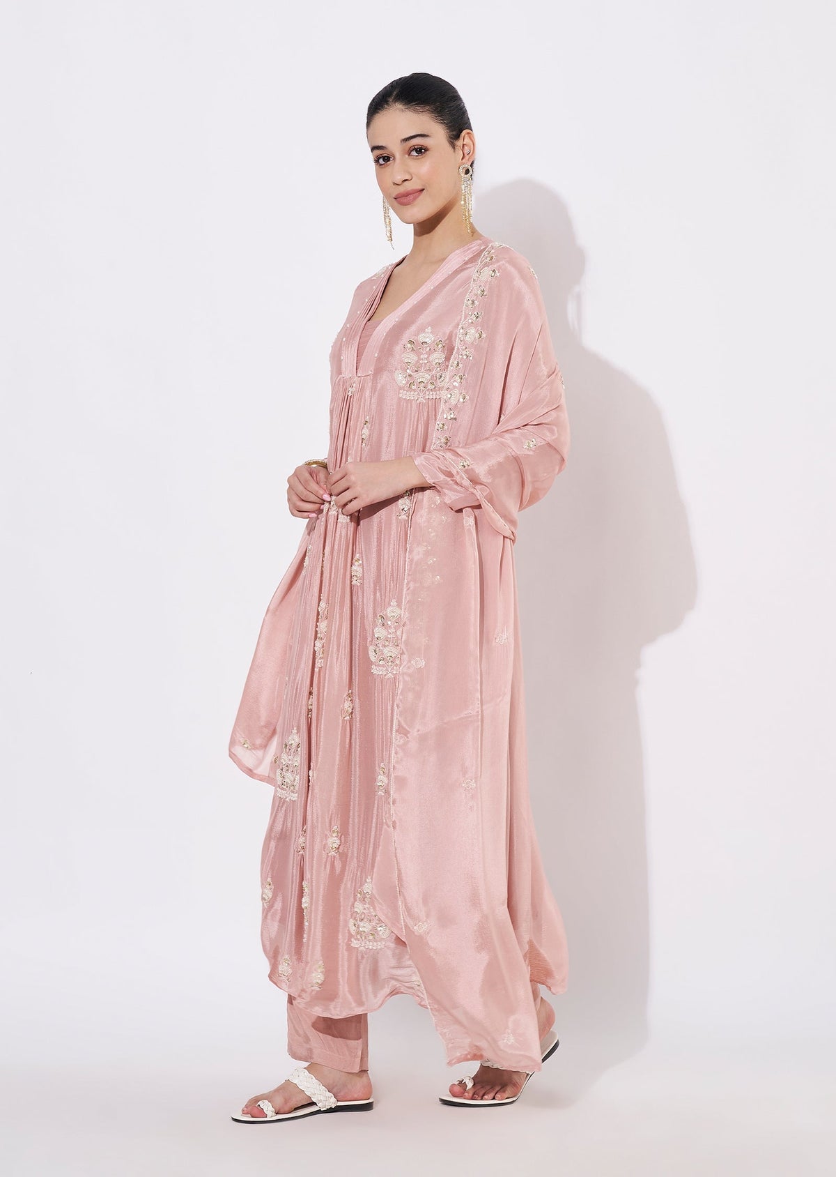 Peach Chinnon Anarkali Suit