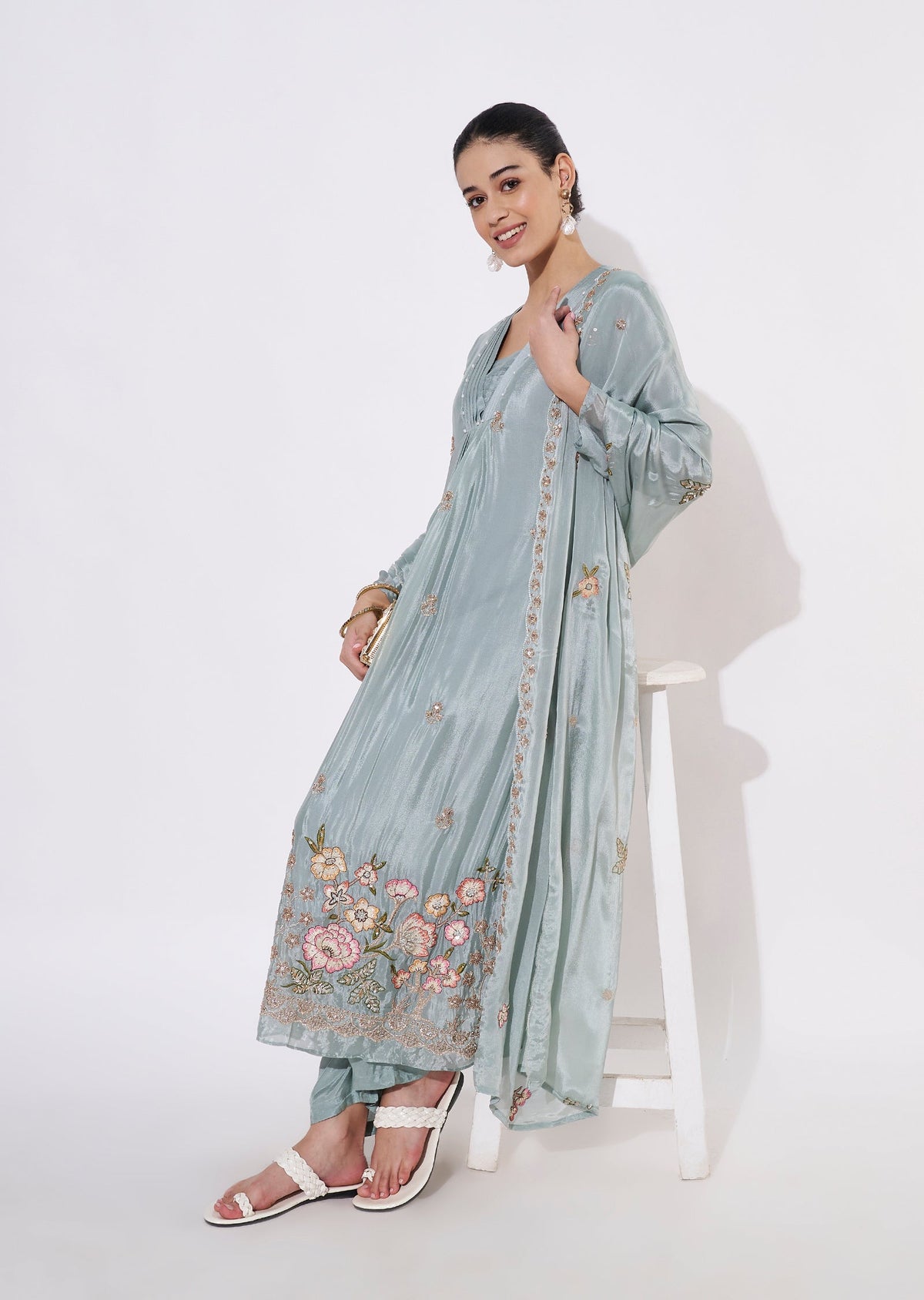 Light Blue Chinnon Anarkali Suit