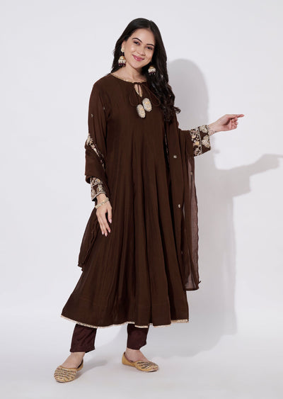 Brown Silk Anarkali Suit