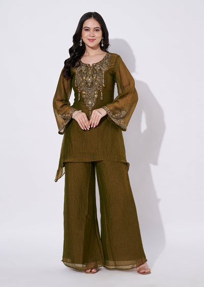 Mehndi Green Tissue Sharara Set