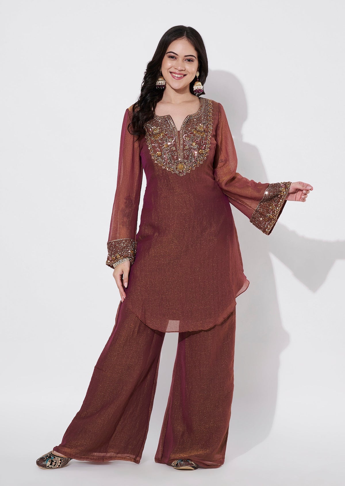 Brown Tissue Sharara Set