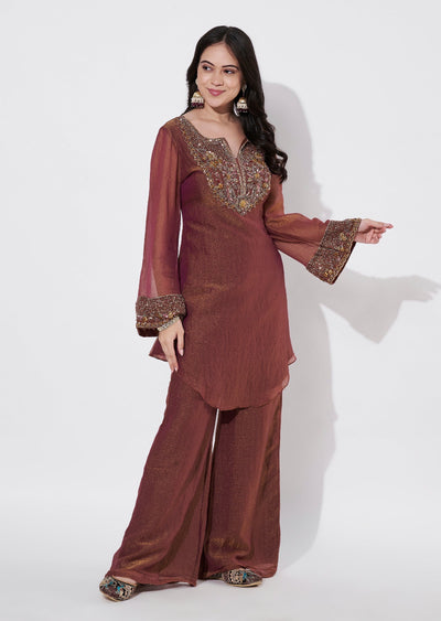 Brown Tissue Sharara Set