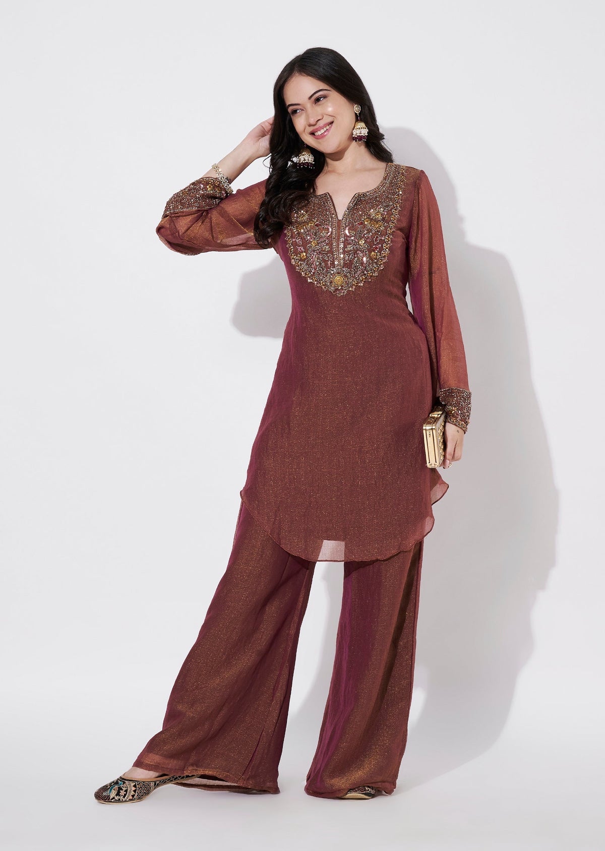 Brown Tissue Sharara Set