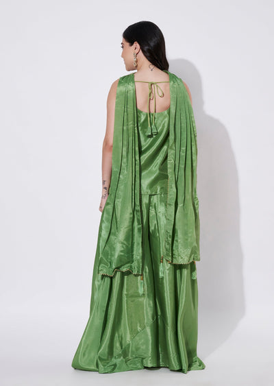 Green Tissue Sharara Set
