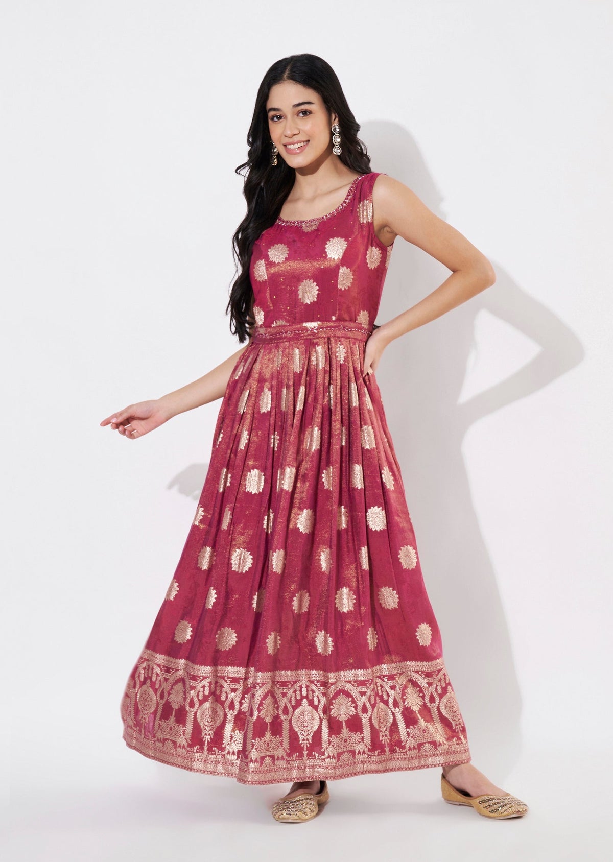 Magenta Banaras Long Kurti