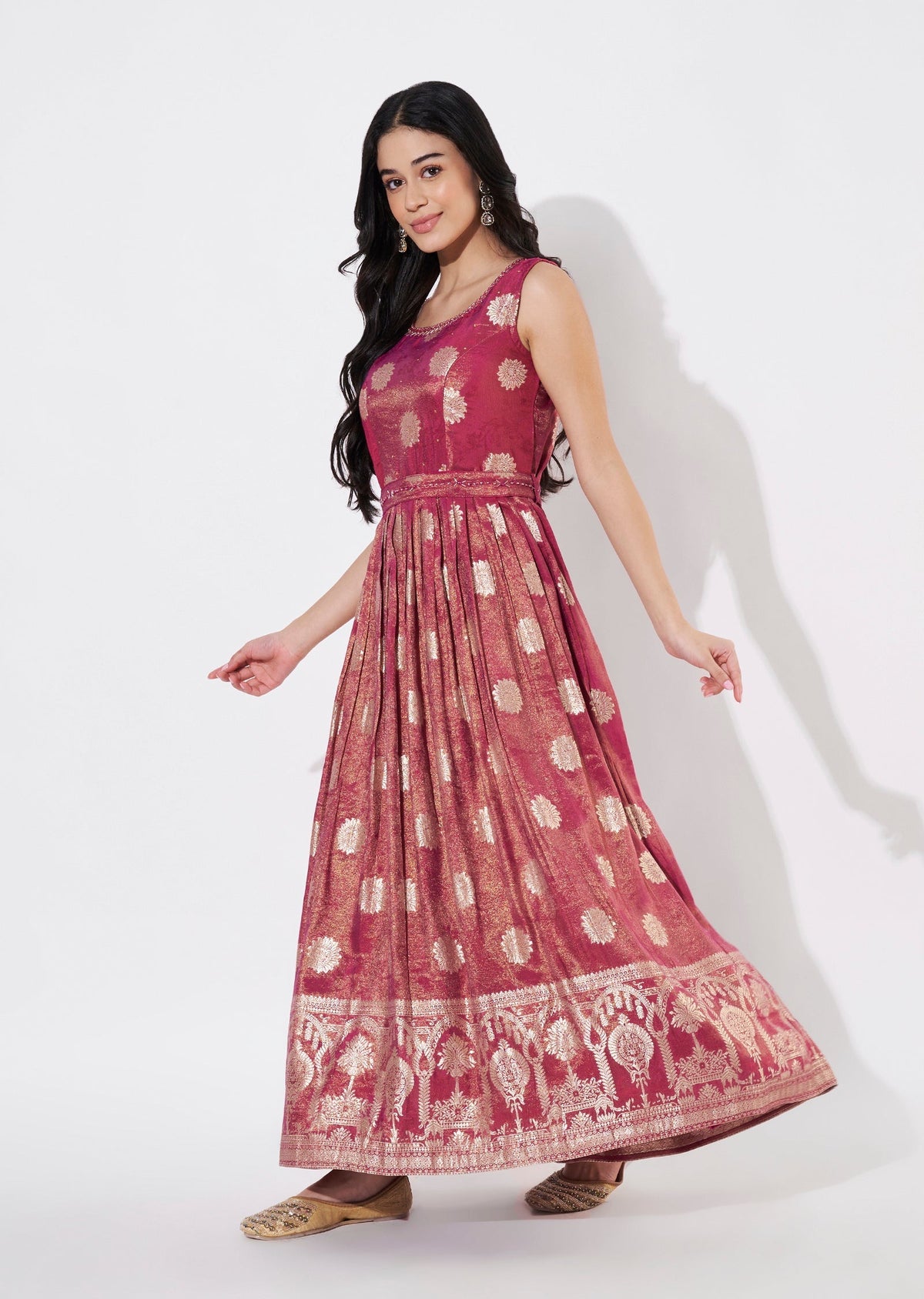 Magenta Banaras Long Kurti